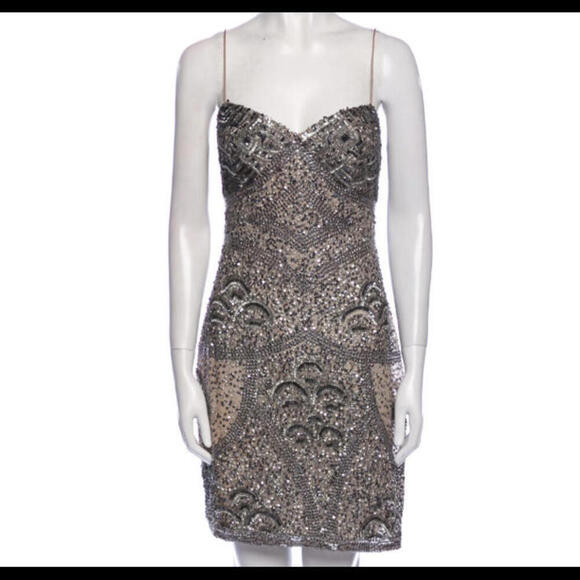 AIDAN MATTOX brown bronze sequin beaded mini dress - Picture 1 of 7